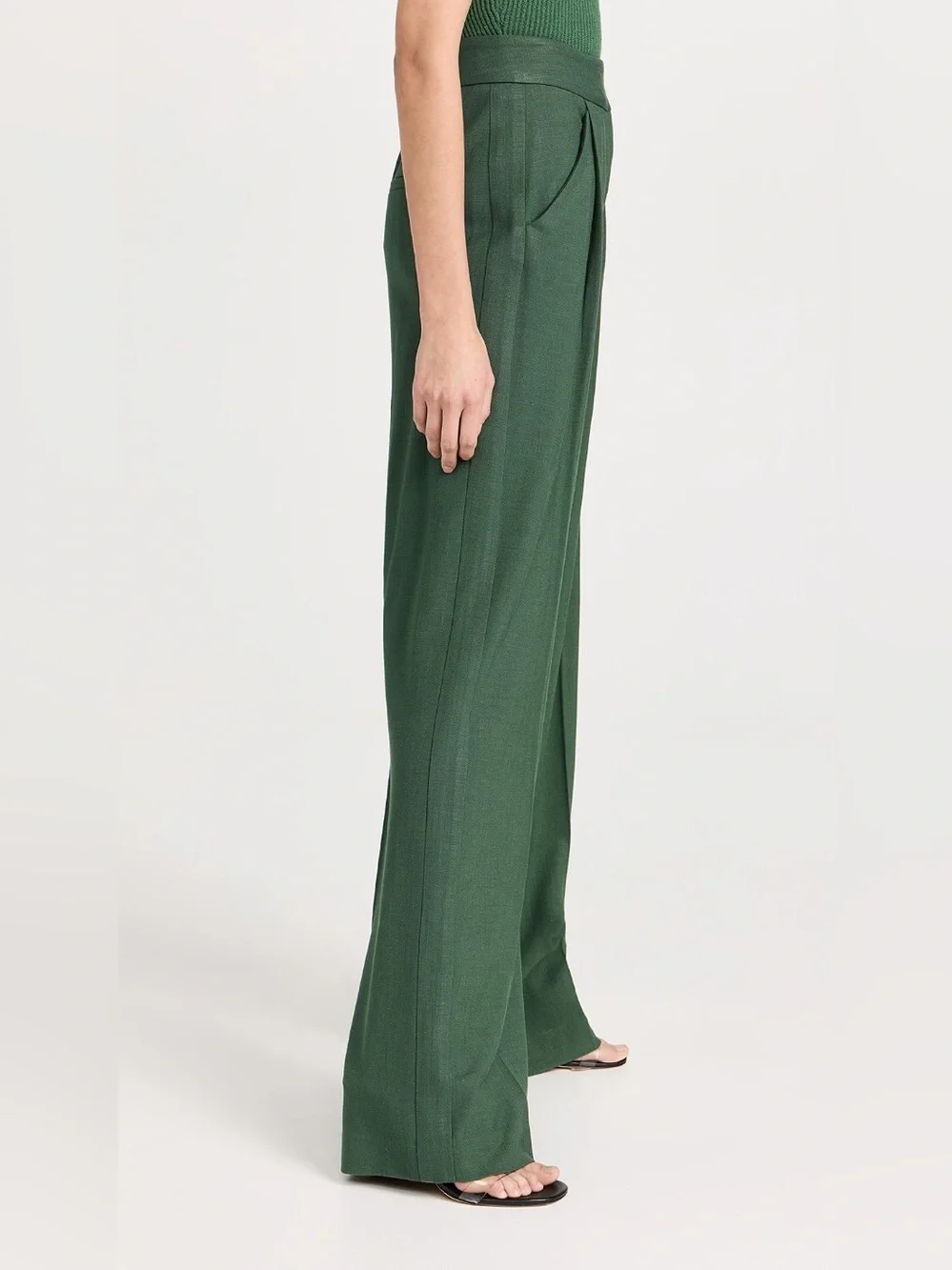 Veronica Beard Marbeau Wide-Leg High-Rise Pants in Forest